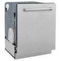 ZLINE 24 in. Monument Series 3rd Rack Top Touch Control Dishwasher with Fingerprint Resistant Stainless Steel Panel, 45dBa (DWMT-SN-24) side, closed.