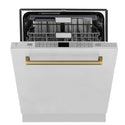 Front door of ZLINE Autograph Edition 24 in. Monument Dishwasher partially open.
