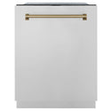 ZLINE Autograph Edition 24 in. Tall Tub Dishwasher with Stainless Steel panel and Champagne Bronze Handle front.