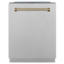 ZLINE Autograph Edition 24 in. 3rd Rack Top Control Tall Tub Dishwasher in Fingerprint Resistant Stainless Steel with Champagne Bronze Accents, 45dBa (DWMTZ-SN-24-CB) front, closed.