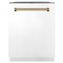 ZLINE Autograph Edition 48 in. Kitchen Package with Stainless Steel Dual Fuel Range with White Matte Door, Range Hood and Dishwasher with Champagne Bronze Accents (3AKP-RAWMRHDWM48-CB) 