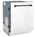 ZLINE Autograph Edition 24 in. 3rd Rack Top Touch Control Tall Tub Dishwasher in White Matte with Matte Black Accent Handle, 45dBa (DWMTZ-WM-24-MB) side, closed.