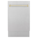 ZLINE Autograph Edition 18 in. Compact 3rd Rack Top Control Dishwasher in Fingerprint Resistant Stainless Steel with Polished Gold Accent Handle, 51dBa (DWVZ-SN-18-G)