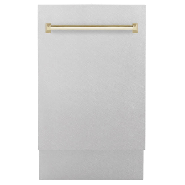 ZLINE Autograph Edition 18” Tallac Series 3rd Rack Top Control Built-In Dishwasher in Fingerprint Resistant Stainless Steel with Polished Gold Handle, 51dBa (DWVZ-SN-18-G)