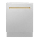 ZLINE Autograph Edition 24 in. 3rd Rack Top Control Tall Tub Dishwasher in Fingerprint Resistant Stainless Steel with Polished Gold Accent Handle, 51dBa (DWVZ-SN-24-G) front, closed.