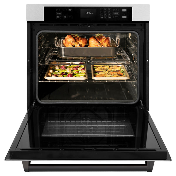 ZLINE 30 in. Autograph Edition Professional True Convection Single Wall Oven with Air Fry and Self Clean in Satin Stainless Steel with Matte Black Handle (WASSZ-30-MB)