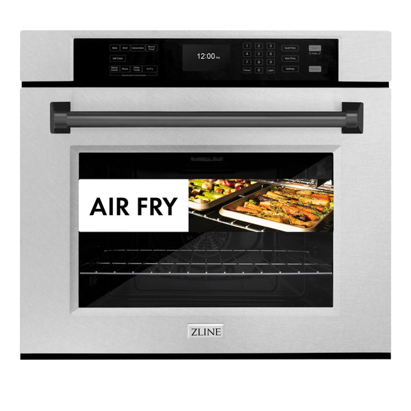 ZLINE 30 in. Autograph Edition Professional True Convection Single Wall Oven with Air Fry and Self Clean in Satin Stainless Steel with Matte Black Handle (WASSZ-30-MB)