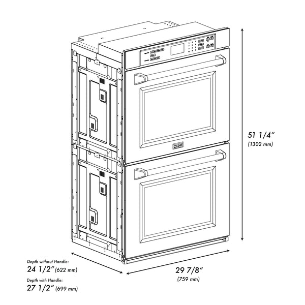 ZLINE 30 in. Autograph Edition Professional True Convection Double Wall Oven with Air Fry and Self Clean in Satin Stainless Steel with White Matte Doors and Matte Black Handles (WADSZ-WM-30-MB)