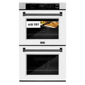 ZLINE 30 in. Autograph Edition Professional True Convection Double Wall Oven with Air Fry and Self Clean in Satin Stainless Steel with White Matte Doors and Matte Black Handles (WADSZ-WM-30-MB)