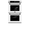 ZLINE 30 in. Autograph Edition Professional True Convection Double Wall Oven with Air Fry and Self Clean in Satin Stainless Steel with White Matte Doors and Matte Black Handles (WADSZ-WM-30-MB)