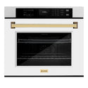 ZLINE 30 in. Autograph Edition Professional True Convection Single Wall Oven with Air Fry and Self Clean in Satin Stainless Steel with White Matte Door and Polished Gold Handle (WASSZ-WM-30-G)