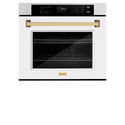 ZLINE 30 in. Autograph Edition Professional True Convection Single Wall Oven with Air Fry and Self Clean in Satin Stainless Steel with White Matte Door and Polished Gold Handle (WASSZ-WM-30-G)