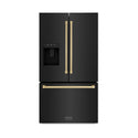 ZLINE Autograph Edition 36 in. 28.9 cu. ft. Standard-Depth French Door External Water Dispenser Refrigerator with Dual Ice Maker in Black Stainless Steel and Champagne Bronze Handles (RSMZ-W-36-BS-CB) front.