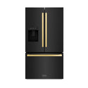 ZLINE Autograph Edition 36 in. 28.9 cu. ft. Standard-Depth French Door External Water Dispenser Refrigerator with Dual Ice Maker in Black Stainless Steel and Polished Gold Square Handles (RSMZ-W-36-BS-FG)
