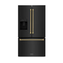 ZLINE Autograph Edition 36 in. 28.9 cu. ft. Standard-Depth French Door External Water Dispenser Refrigerator with Dual Ice Maker in Fingerprint-Resistant Black Stainless Steel and Polished Gold Helix Handles (RSMZ-W-36-BS-KG)