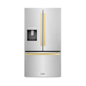 ZLINE Autograph Edition 36 in. 28.9 cu. ft. Standard-Depth French Door External Water Dispenser Refrigerator with Dual Ice Maker in Fingerprint-Resistant Stainless Steel and Polished Gold Modern Handles (RSMZ-W-36-FG)