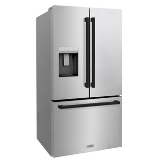 ZLINE Autograph Edition 36 in. 28.9 cu. ft. Standard-Depth French Door External Water Dispenser Refrigerator with Dual Ice Maker in Fingerprint-Resistant Stainless Steel and Matte Black Modern Handles (RSMZ-W-36-FMB)