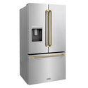 ZLINE Autograph Edition 36 in. 28.9 cu. ft. Standard-Depth French Door External Water Dispenser Refrigerator with Dual Ice Maker in Fingerprint-Resistant Stainless Steel and Champagne Bronze Helix Handles (RSMZ-W-36-KCB)
