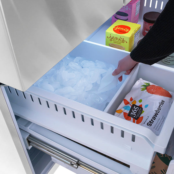 ZLINE Autograph Edition 36 in. 28.9 cu. ft. Standard-Depth French Door External Water Dispenser Refrigerator with Dual Ice Maker in Fingerprint-Resistant Stainless Steel and Polished Gold Helix Handles (RSMZ-W-36-KG)