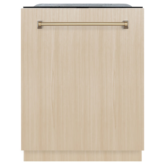 ZLINE Autograph Edition 24" Monument Series 3rd Rack Top Touch Control Tall Tub Dishwasher in Custom Panel Ready with Champagne Bronze Handle, 45dBa (DWMTZ-24-CB)