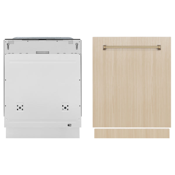 ZLINE Autograph Edition 24" Monument Series 3rd Rack Top Touch Control Tall Tub Dishwasher in Custom Panel Ready with Champagne Bronze Handle, 45dBa (DWMTZ-24-CB)