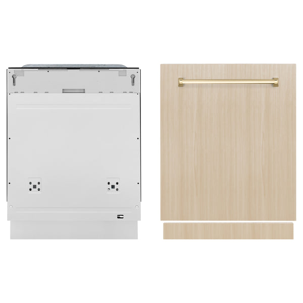 ZLINE Autograph Edition 24" Monument Series 3rd Rack Top Touch Control Tall Tub Dishwasher in Custom Panel Ready with Polished Gold Handle, 45dBa (DWMTZ-24-G)
