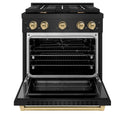 ZLINE Autograph Edition 30 in. 4.2 cu. ft. Paramount Gas Range with 4 Burner Cooktop and Convection Gas Oven in Black Stainless Steel and Champagne Bronze Accents (SGRBZ-30-CB)