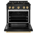 ZLINE Autograph Edition 30 in. 4.2 cu. ft. Paramount Gas Range with 4 Burner Cooktop and Convection Gas Oven in Black Stainless Steel and Polished Gold Accents (SGRBZ-30-G)