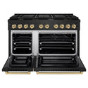 ZLINE Autograph Edition 48 in. 6.7 cu. ft. Paramount Double Oven Gas Range with 8 Burner Cooktop in Black Stainless Steel and Champagne Bronze Accents (SGRBZ-48-CB)