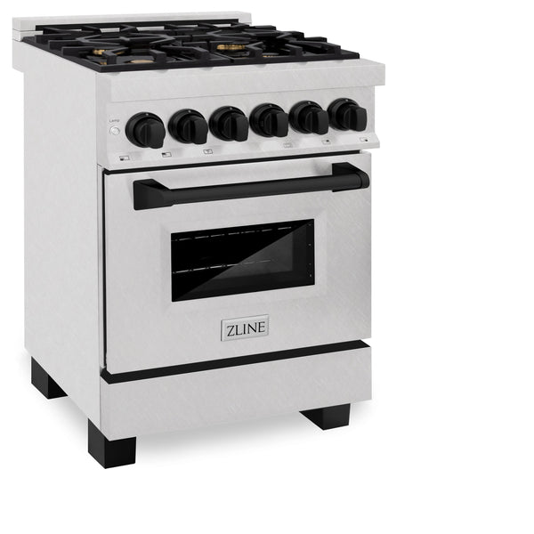 ZLINE Autograph Edition 24 in. 2.8 cu. ft. Legacy Dual Fuel Range with 4 Burner Gas Cooktop and Electric Convection Oven in Satin Stainless Steel and Matte Black Accents (RASZ-SN-24-MB)