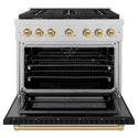 ZLINE Autograph Edition 36 in. 5.2 cu. ft. Paramount Dual Fuel Range with 6 Burner Gas Cooktop and Electric Convection Oven in Satin Stainless Steel with Black Matte Door and Champagne Bronze Accents (SDRSZ-BLM-36-CB)