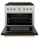 ZLINE Autograph Edition 36 in. 5.2 cu. ft. Paramount Gas Range with 6 Burner Cooktop and Convection Gas Oven in Satin Stainless Steel with Black Matte Door and Polished Gold Accents (SGRSZ-BLM-36-G)