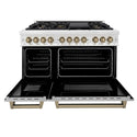 ZLINE Autograph Edition 48 in. 6.0 cu. ft. Legacy Dual Fuel Range with 7 Burner Gas Cooktop and 2 Electric Ovens in Satin Stainless Steel and Champagne Bronze Accents (RASZ-SN-48-CB)