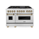 ZLINE Autograph Edition 48 in. 6.0 cu. ft. Legacy Dual Fuel Range with 7 Burner Gas Cooktop and 2 Electric Ovens in Satin Stainless Steel and Champagne Bronze Accents (RASZ-SN-48-CB)