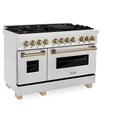 ZLINE Autograph Edition 48 in. 6.0 cu. ft. Legacy Dual Fuel Range with 7 Burner Gas Cooktop and 2 Electric Ovens in Satin Stainless Steel and Champagne Bronze Accents (RASZ-SN-48-CB)