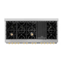 ZLINE Autograph Edition 60 in. 7.4 cu. ft. Legacy Dual Fuel Range with 9 Burner Gas Cooktop and 2 Electric Convection Ovens in Satin Stainless Steel and Polished Gold Accents (RASZ-SN-60-G)
