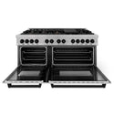 ZLINE Autograph Edition 60 in. 7.4 cu. ft. Legacy Dual Fuel Range with 9 Burner Gas Cooktop and 2 Electric Convection Ovens in Satin Stainless Steel and Matte Black Accents (RASZ-SN-60-MB)