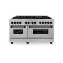 ZLINE Autograph Edition 60 in. 7.4 cu. ft. Legacy Dual Fuel Range with 9 Burner Gas Cooktop and 2 Electric Convection Ovens in Satin Stainless Steel and Matte Black Accents (RASZ-SN-60-MB)