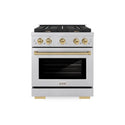 ZLINE Autograph Edition 30 in. 4.2 cu. ft. Paramount Dual Fuel Range with 4 Burner Gas Cooktop and Electric Convection Oven in Satin Stainless Steel with Champagne Bronze Accents (SDRSZ-30-CB)