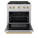 ZLINE Autograph Edition 30 in. 4.2 cu. ft. Paramount Dual Fuel Range with 4 Burner Gas Cooktop and Electric Convection Oven in Satin Stainless Steel with Champagne Bronze Accents (SDRSZ-30-CB)