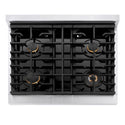 ZLINE Autograph Edition 30 in. 4.2 cu. ft. Paramount Dual Fuel Range with 4 Burner Gas Cooktop and Electric Convection Oven in Satin Stainless Steel with Champagne Bronze Accents (SDRSZ-30-CB)