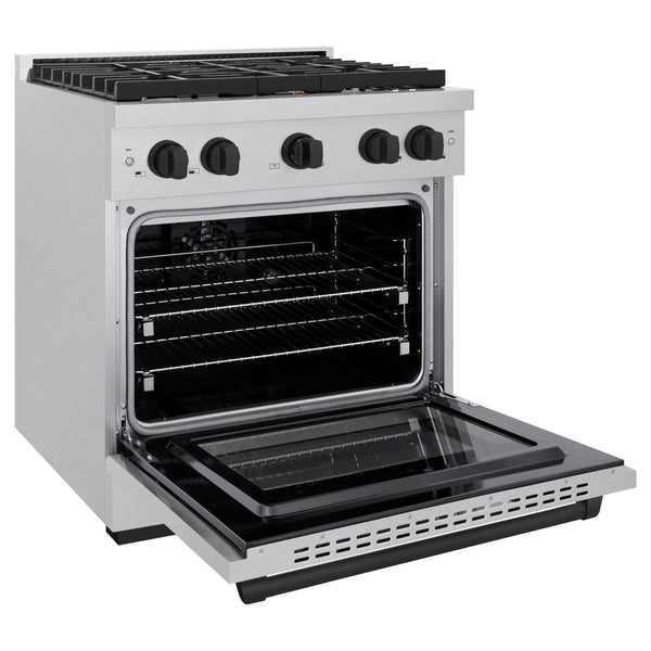 ZLINE Autograph Edition 30 in. 4.2 cu. ft. Paramount Dual Fuel Range with 4 Burner Gas Cooktop and Electric Convection Oven in Satin Stainless Steel with Matte Black Accents (SDRSZ-30-MB)