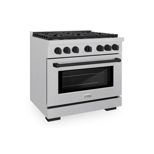 ZLINE Autograph Edition 36 in. 5.2 cu. ft. Paramount Dual Fuel Range with 6 Burner Gas Cooktop and Electric Convection Oven in Satin Stainless Steel with Matte Black Accents (SDRSZ-36-MB)