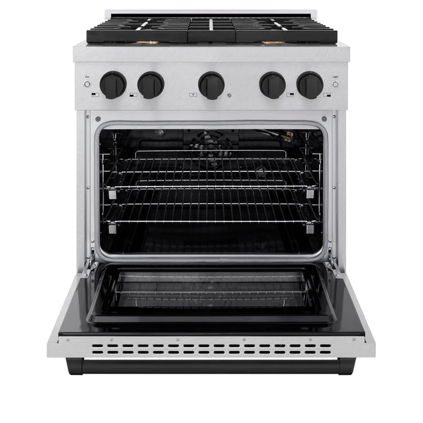 ZLINE Autograph Edition 30 in. 4.2 cu. ft. Paramount Gas Range with 4 Burner Cooktop and Convection Gas Oven in Satin Stainless Steel and Matte Black Accents (SGRSZ-30-MB)
