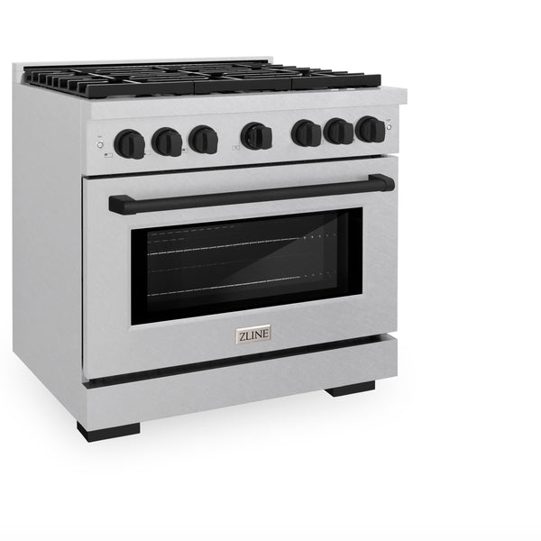 ZLINE Autograph Edition 36 in. 5.2 cu. ft. Paramount Gas Range with 6 Burner Cooktop and Convection Gas Oven in Satin Stainless Steel and Matte Black Accents (SGRSZ-36-MB)