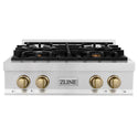 ZLINE Autograph Edition 30 in. Legacy Gas Rangetop with 4 Burners and Porcelain Cooktop in Satin Stainless Steel with Polished Gold Accents (RTSZ-30-G)