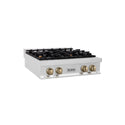 ZLINE Autograph Edition 30 in. Legacy Gas Rangetop with 4 Burners and Porcelain Cooktop in Satin Stainless Steel with Polished Gold Accents (RTSZ-30-G)
