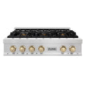 ZLINE Autograph Edition 36 in. Legacy Gas Rangetop with 6 Burners and Porcelain Cooktop in Satin Stainless Steel with Polished Gold Accents (RTSZ-36-G)