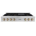 ZLINE Autograph Edition 48 in. Legacy Gas Rangetop with 7 Burners and Porcelain Cooktop in Satin Stainless Steel with Champagne Bronze Accents (RTSZ-48-CB)