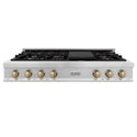 ZLINE Autograph Edition 48 in. Legacy Gas Rangetop with 7 Burners and Porcelain Cooktop in Satin Stainless Steel with Champagne Bronze Accents (RTSZ-48-CB)